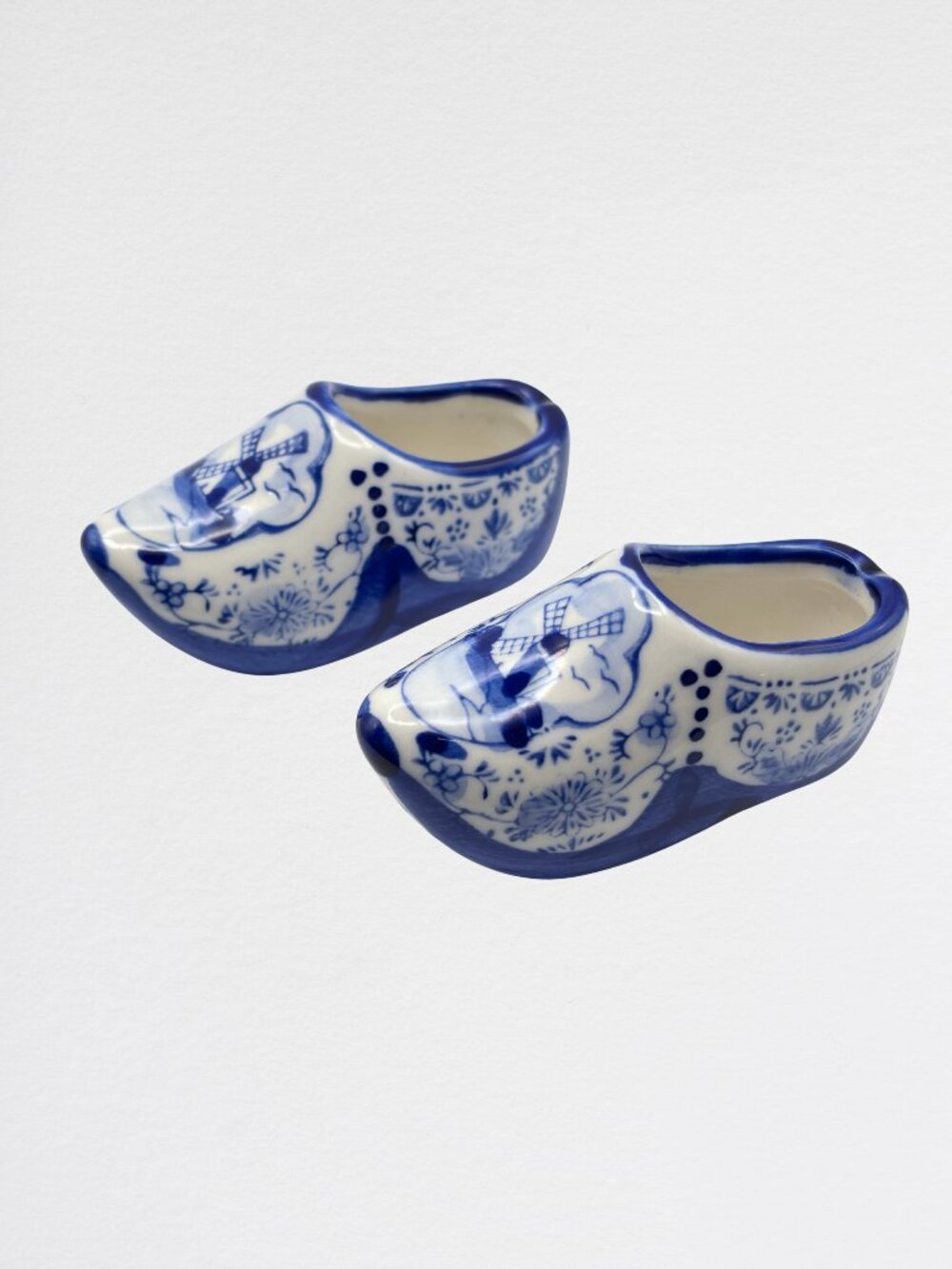 Two Vintage Delft Blue Ceramic Shoes from Holland